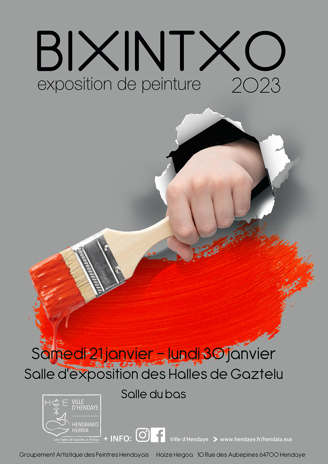 Affiche de l' Expo "Bixintxo 2023" par l'association Haize Hegoa - Hendaye