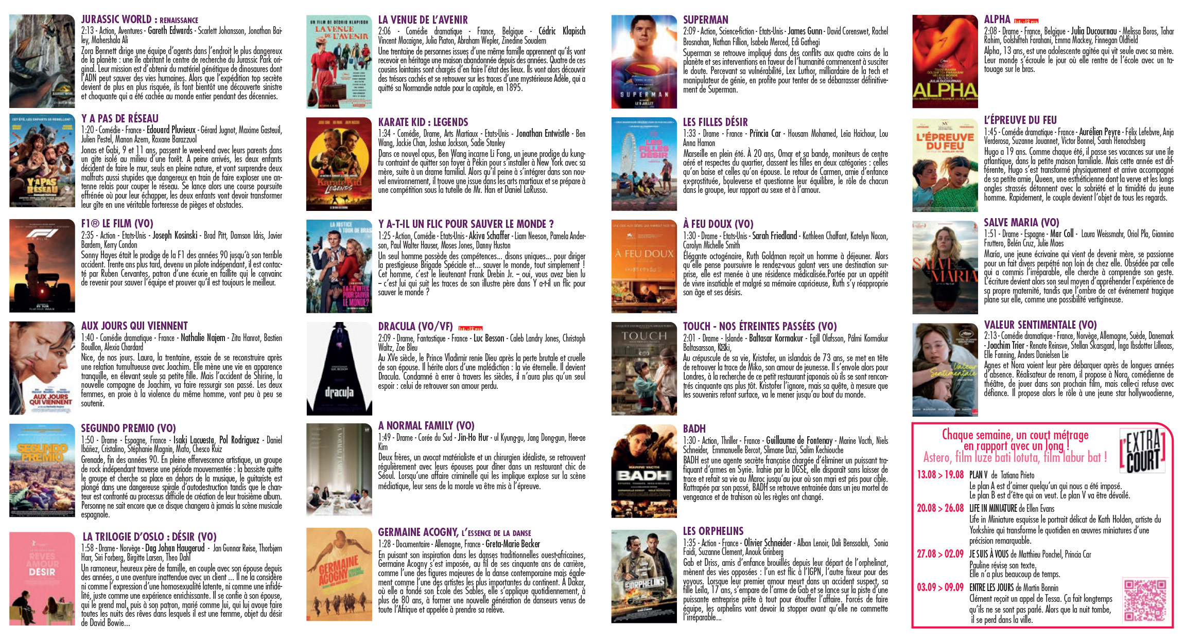 Programme du cinéma août-septembre 2025