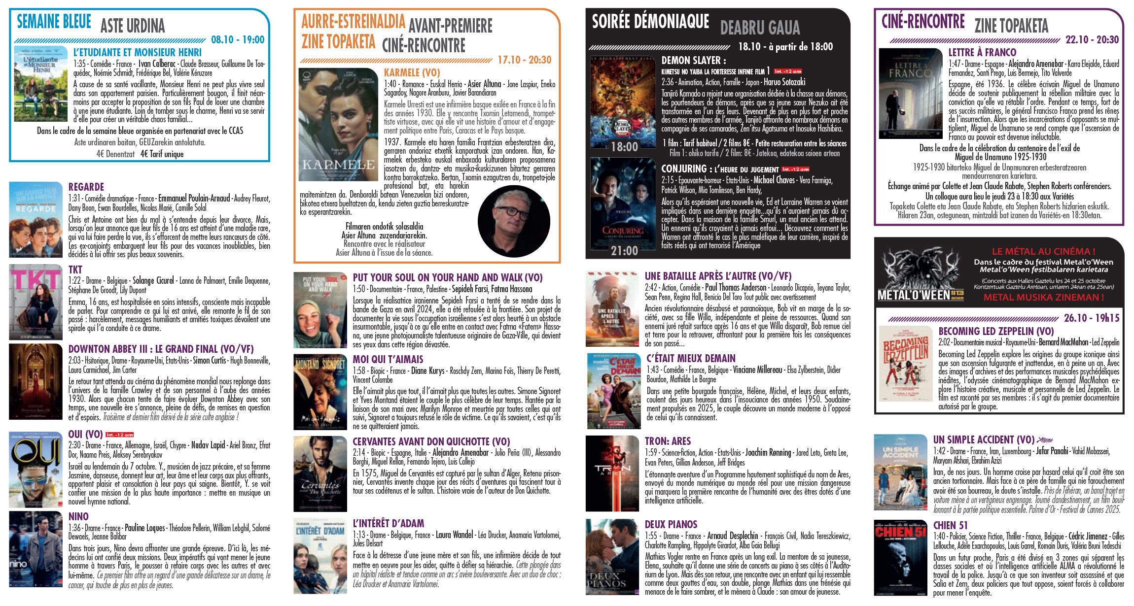 Programme du cinéma octobre 2025