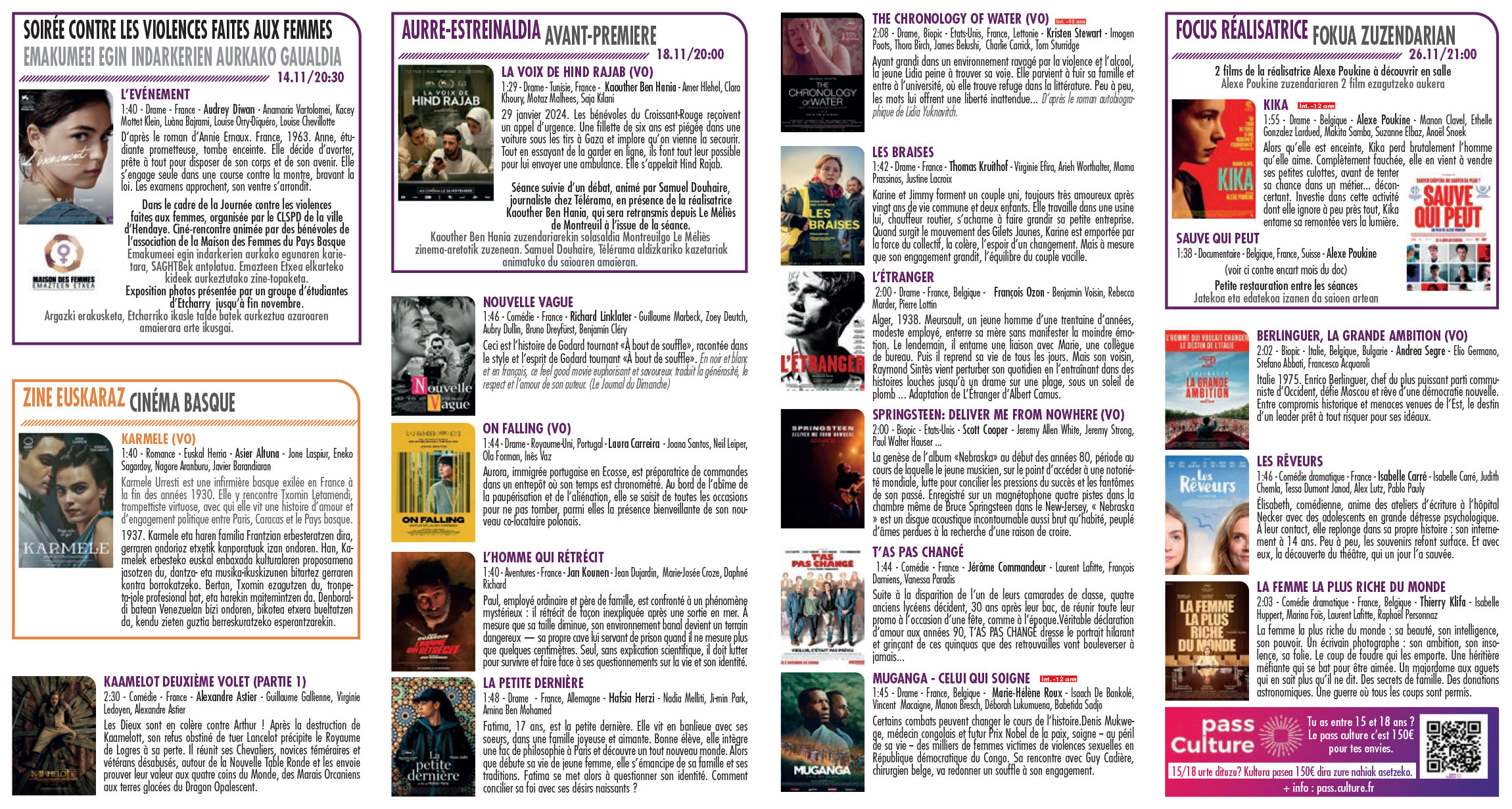 Programme du cinéma novembre 2025