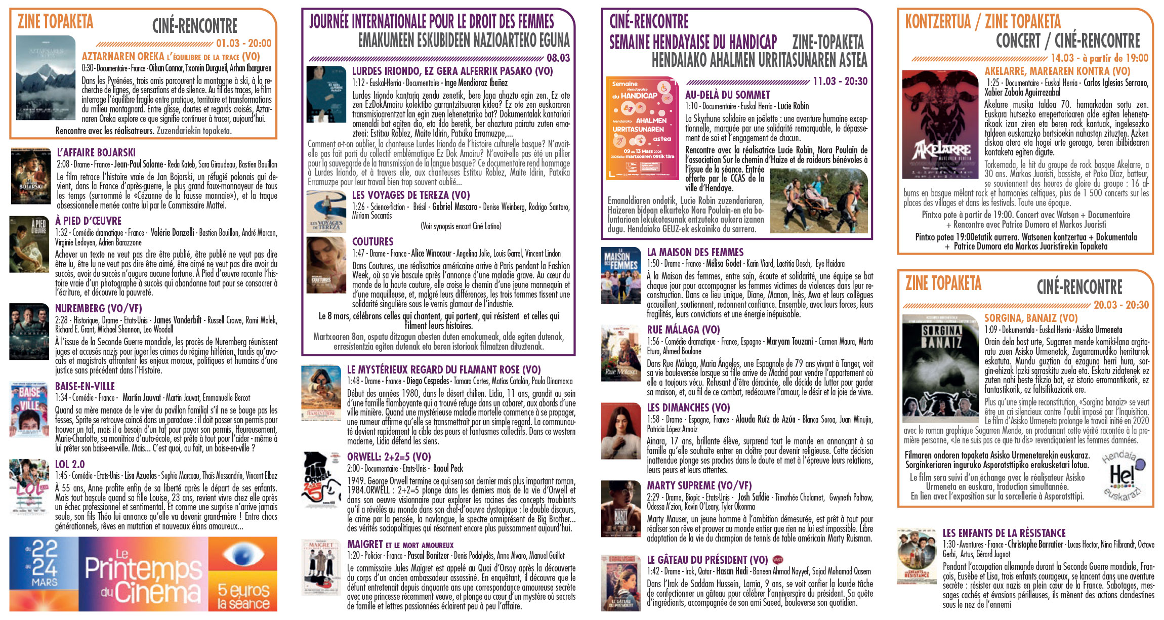 Programme du cinéma mars 2026