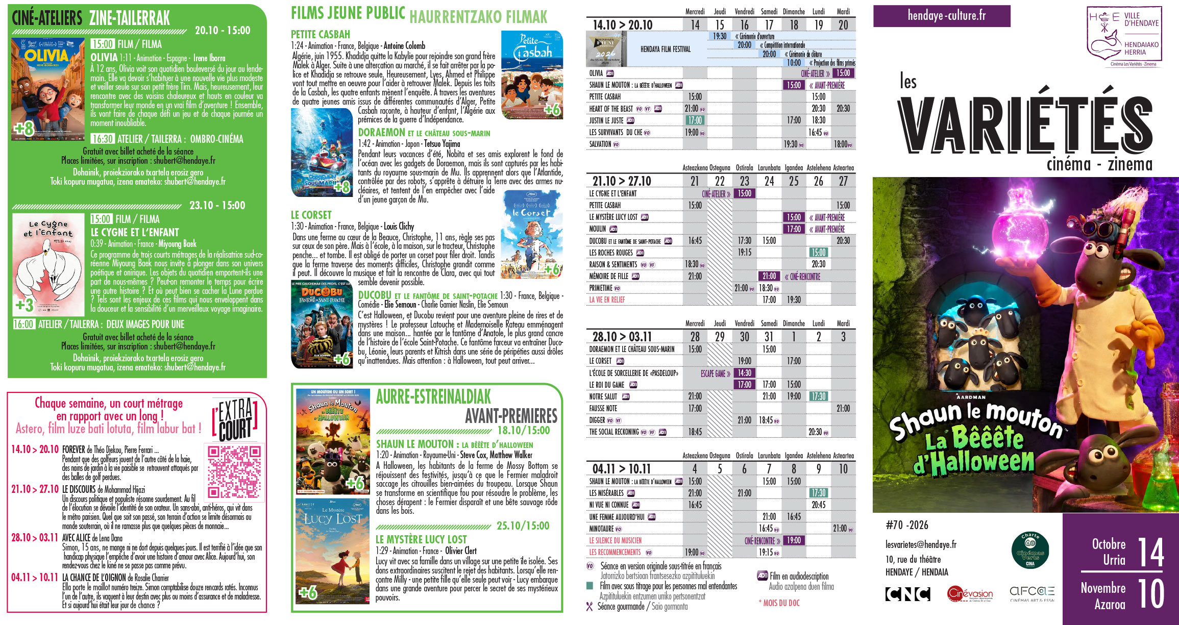 Programme cinéma octobre 2026