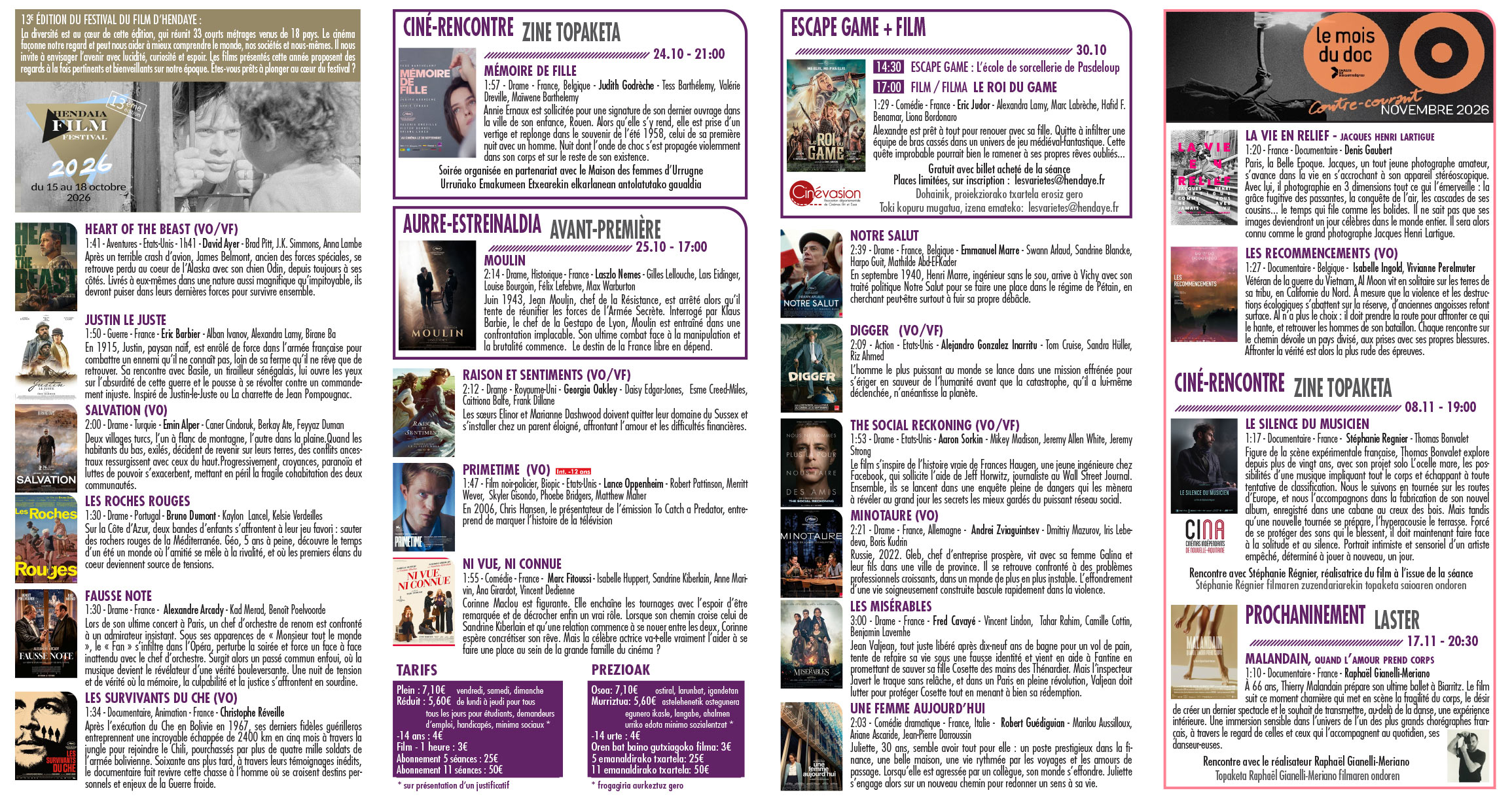 Programme cinéma octobre 2026